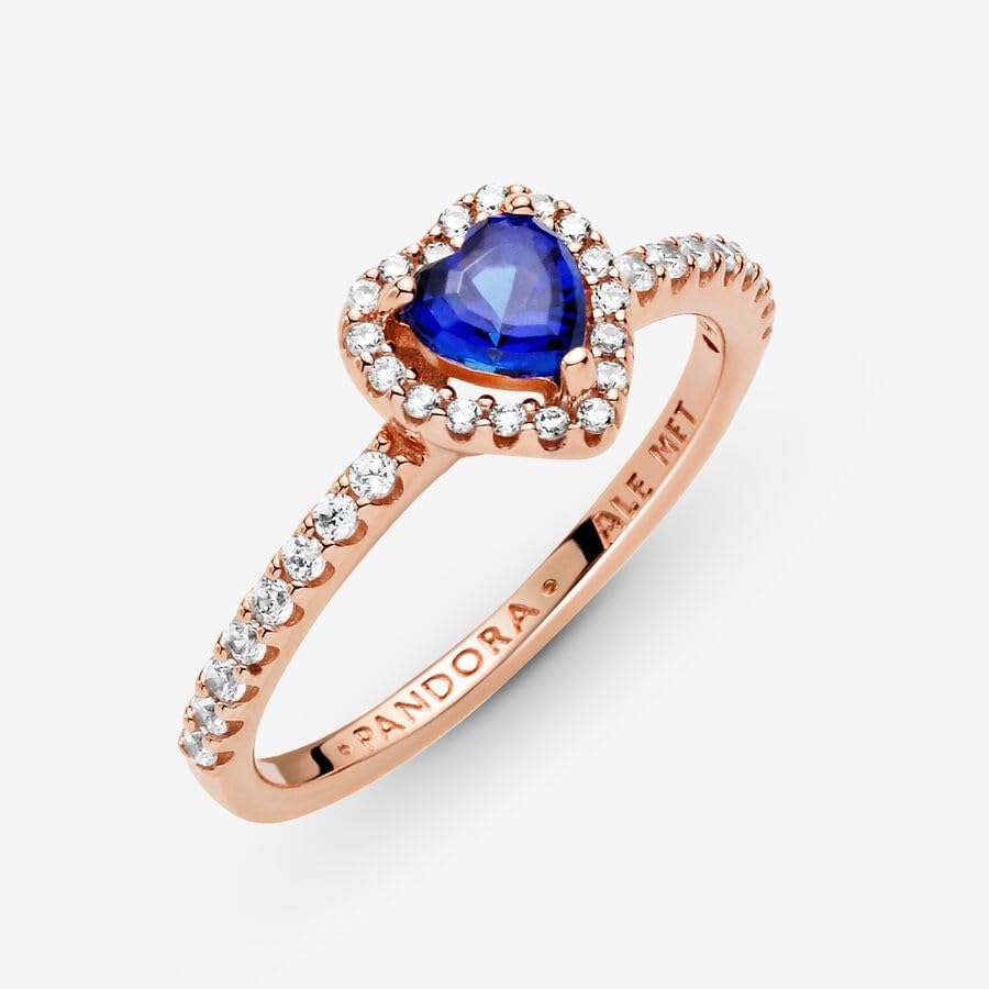 Foto 3 | Anillo Pandora Con Forma De Corazón Elevado, Azul Brillante, Oro Rosado De 14 K - Venta Internacional.