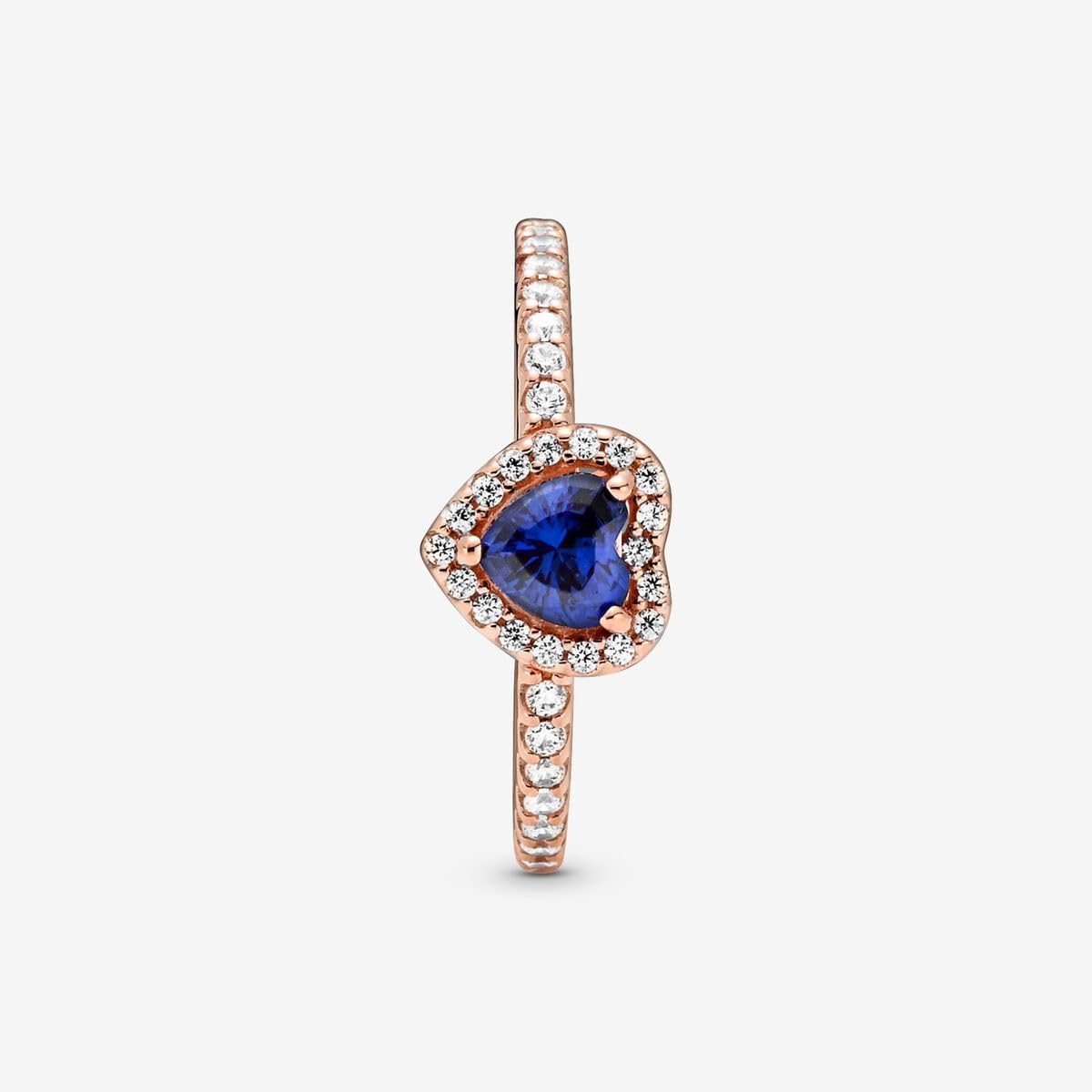 Foto 6 pulgar | Anillo Pandora Con Forma De Corazón Elevado, Azul Brillante, Oro Rosado De 14 K - Venta Internacional.