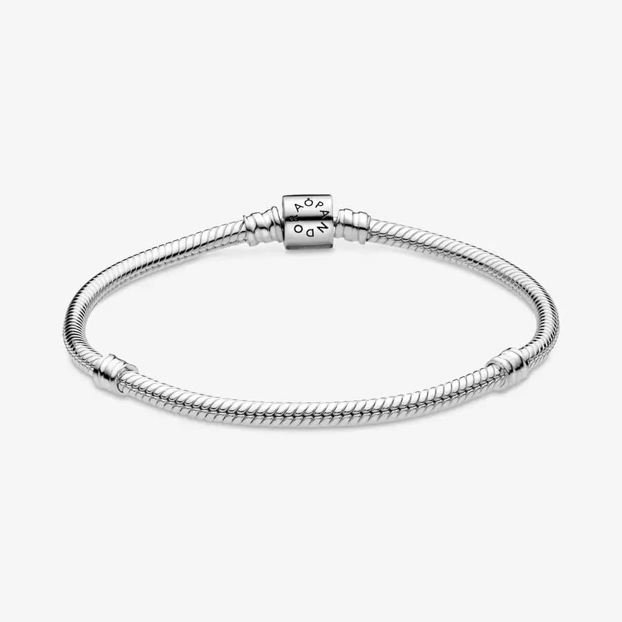 Foto 5 pulgar | Pulsera Pandora Moments Con Cierre Cilíndrico Y Cadena En Forma De Serpiente Plateada - Venta Internacional.
