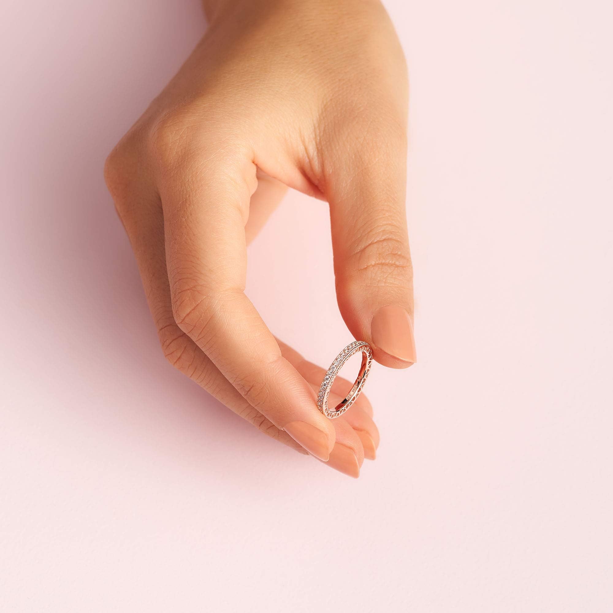Foto 5 | Anillo Pandora Halo Sparkle & Hearts Chapado En Oro Rosa De 14 Quilates - Venta Internacional.