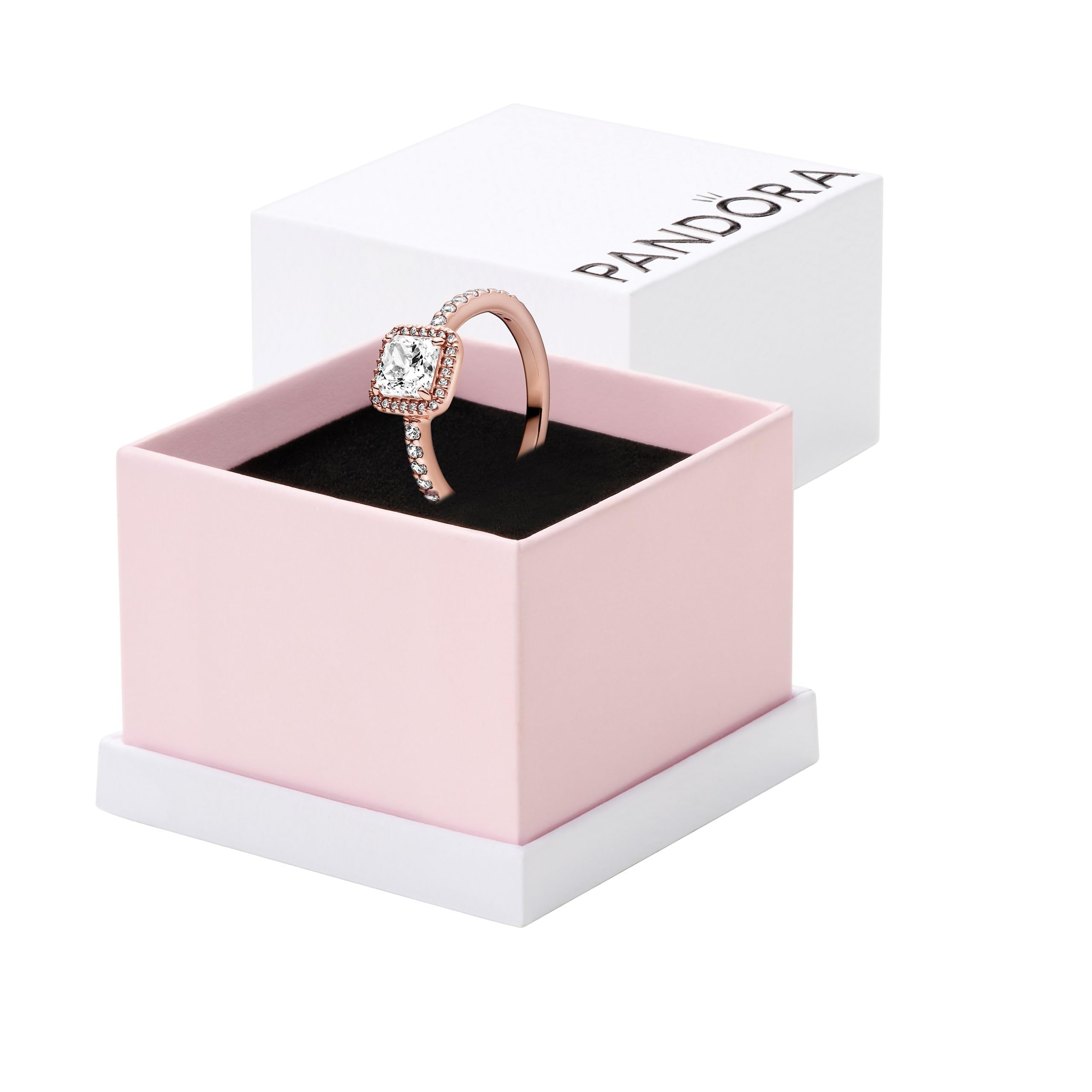 Foto 1 | Anillo Pandora Square Sparkle Halo Chapado En Oro Rosa De 14 Quilates - Venta Internacional.