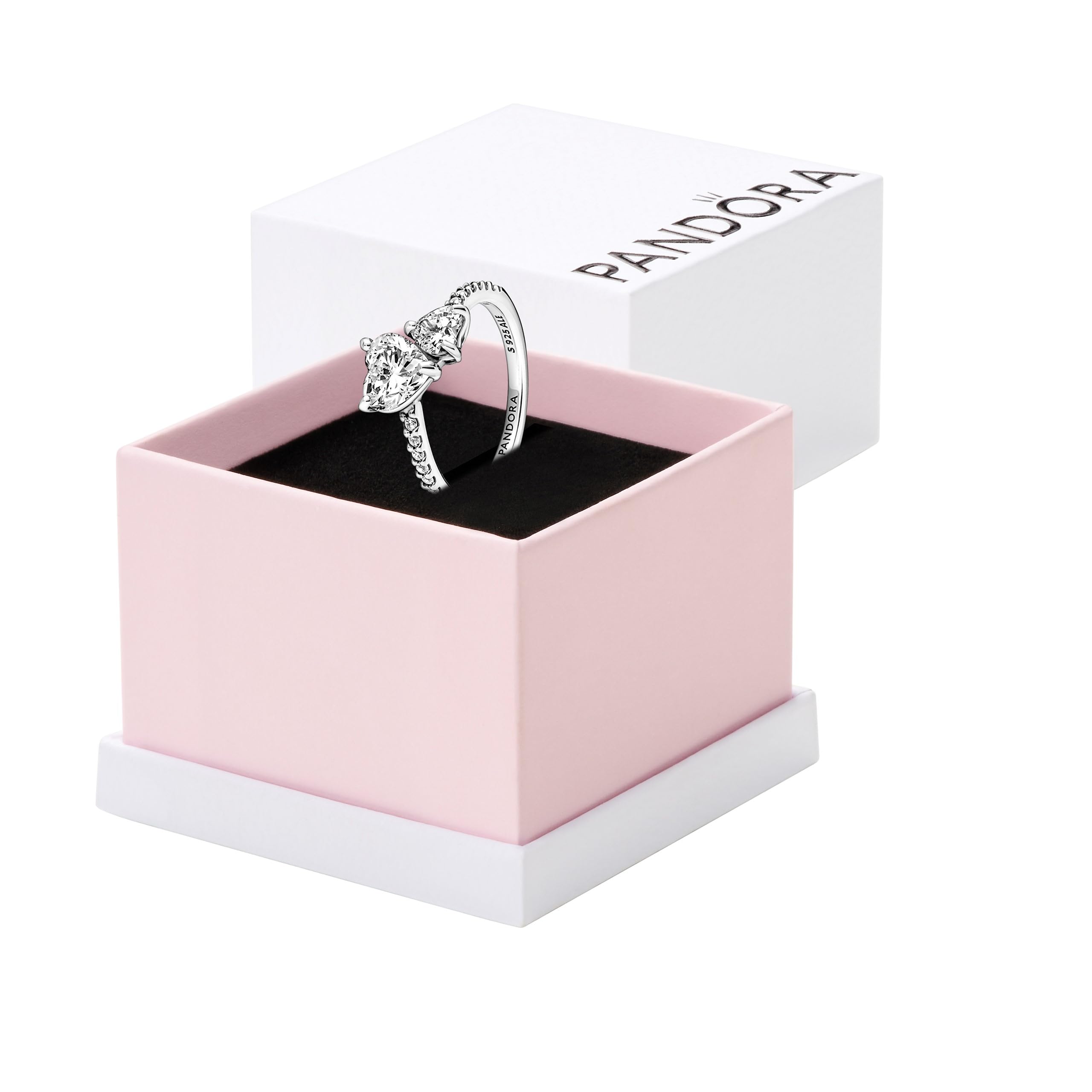 Foto 1 | Anillo Pandora Con Doble Corazón De Plata De Ley 925 Brillante - Venta Internacional.