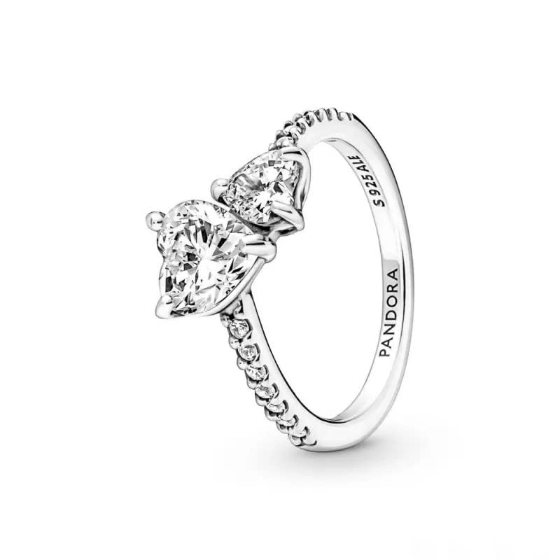 Foto 2 | Anillo Pandora Con Doble Corazón De Plata De Ley 925 Brillante - Venta Internacional.