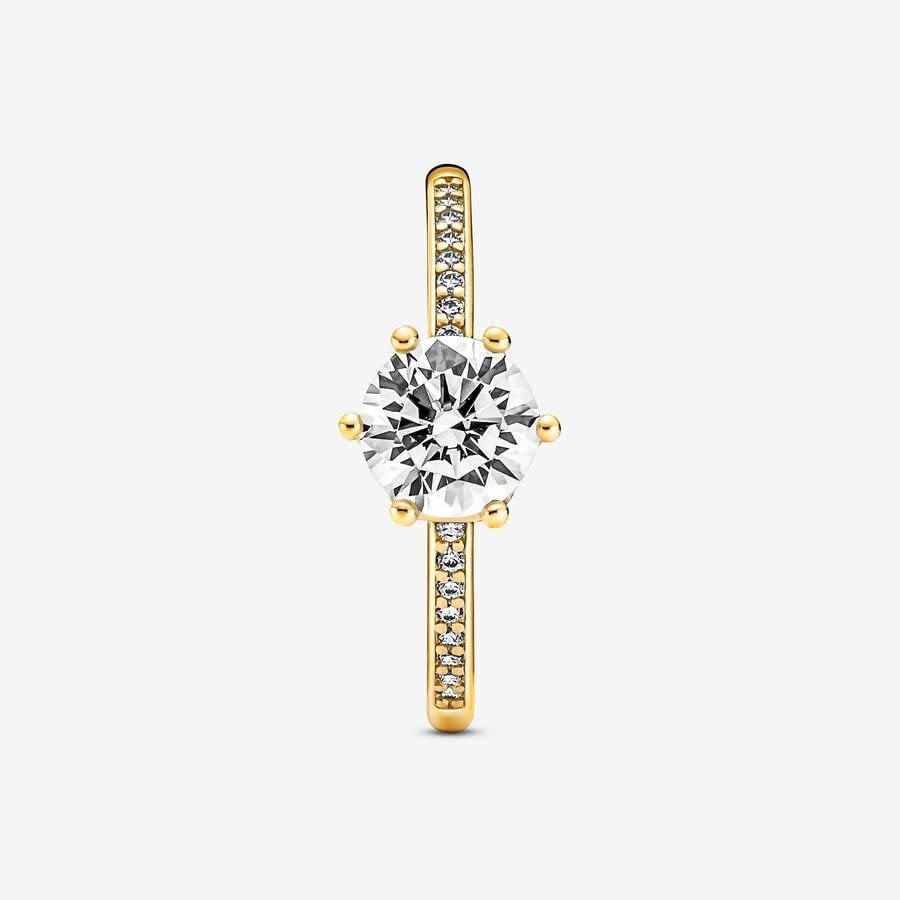Foto 5 pulgar | Anillo Pandora Clear Sparkling Crown Solitaire Shine En Oro De 14 Quilates - Venta Internacional.