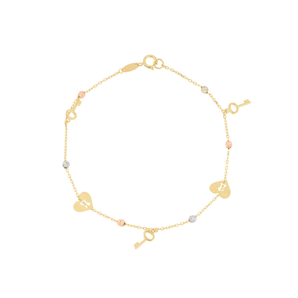 Foto 2 pulgar | Pulsera Zekie 7110 Oro 14k Amarillo 18 Cms Corazon Y Llave