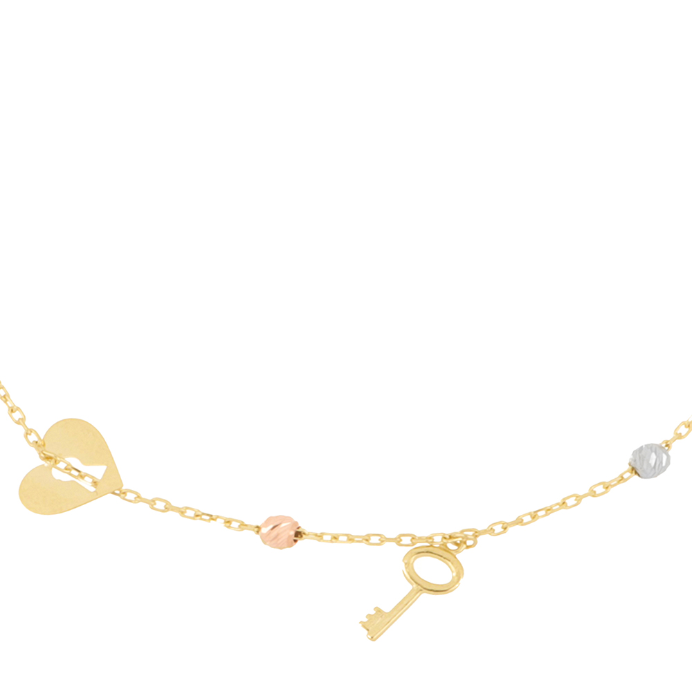 Foto 3 pulgar | Pulsera Zekie 7110 Oro 14k Amarillo 18 Cms Corazon Y Llave