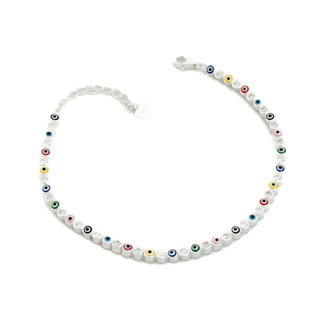Foto 3 pulgar | Pulsera Artesanal De Plata Otras Manos Con Ojos Multicolor De Zirconia