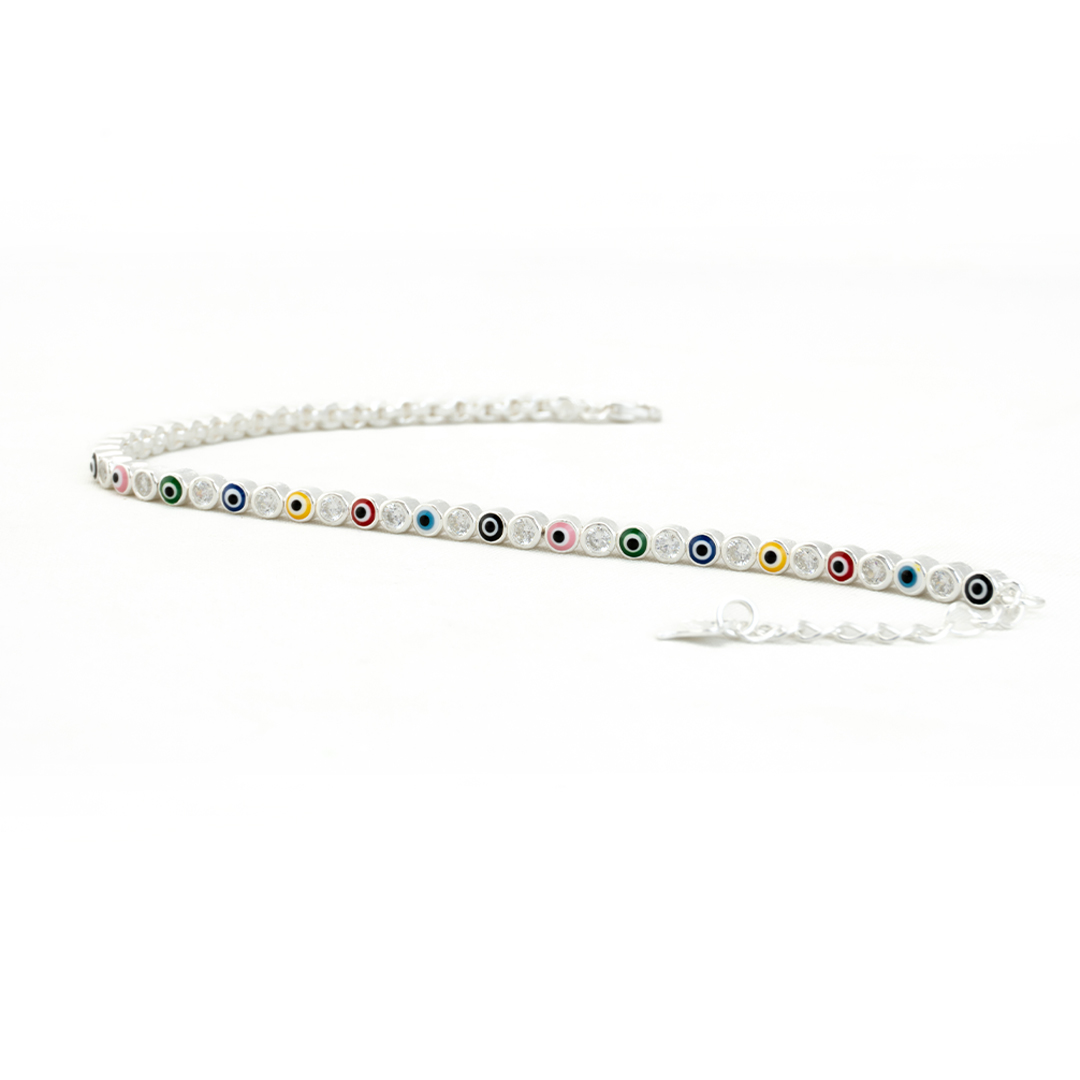 Foto 4 pulgar | Pulsera Artesanal De Plata Otras Manos Con Ojos Multicolor De Zirconia