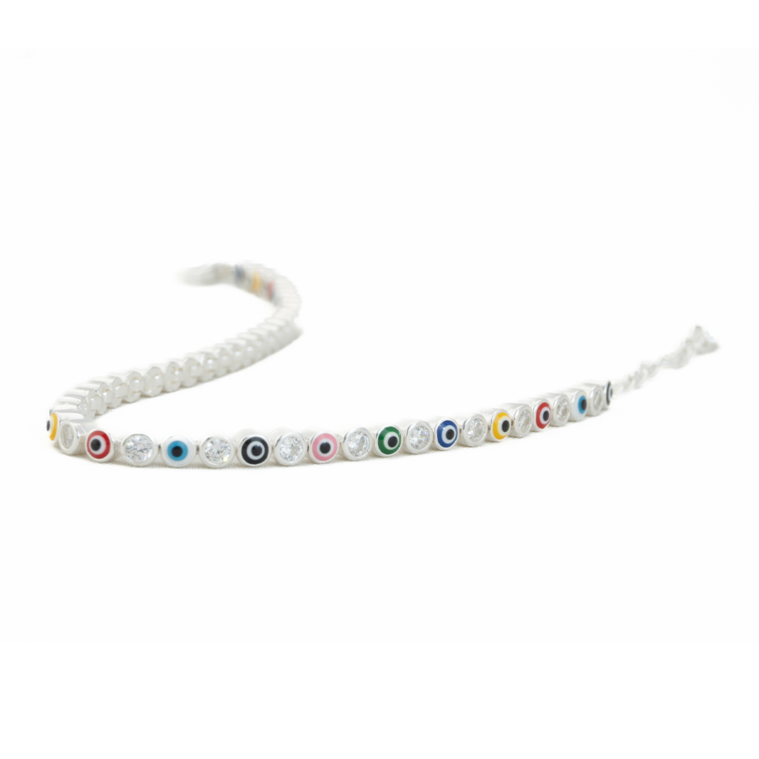Foto 6 pulgar | Pulsera Artesanal De Plata Otras Manos Con Ojos Multicolor De Zirconia