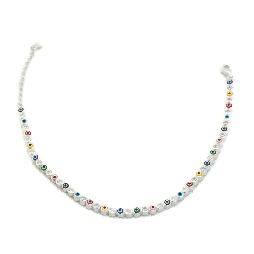 Foto 7 pulgar | Pulsera Artesanal De Plata Otras Manos Con Ojos Multicolor De Zirconia