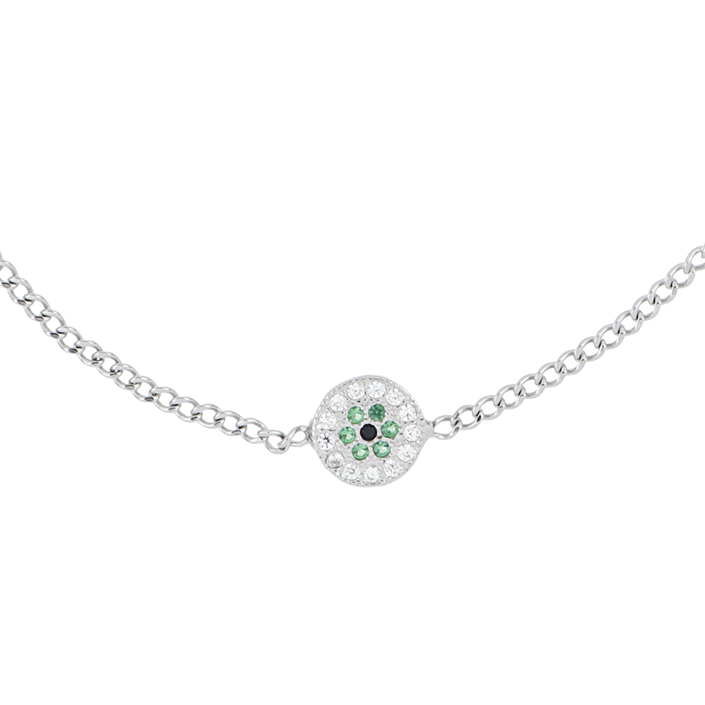 Foto 3 pulgar | Pulsera Zekie 3004 Plata 0.925 Flor De Zirconias Verdes Al Centro