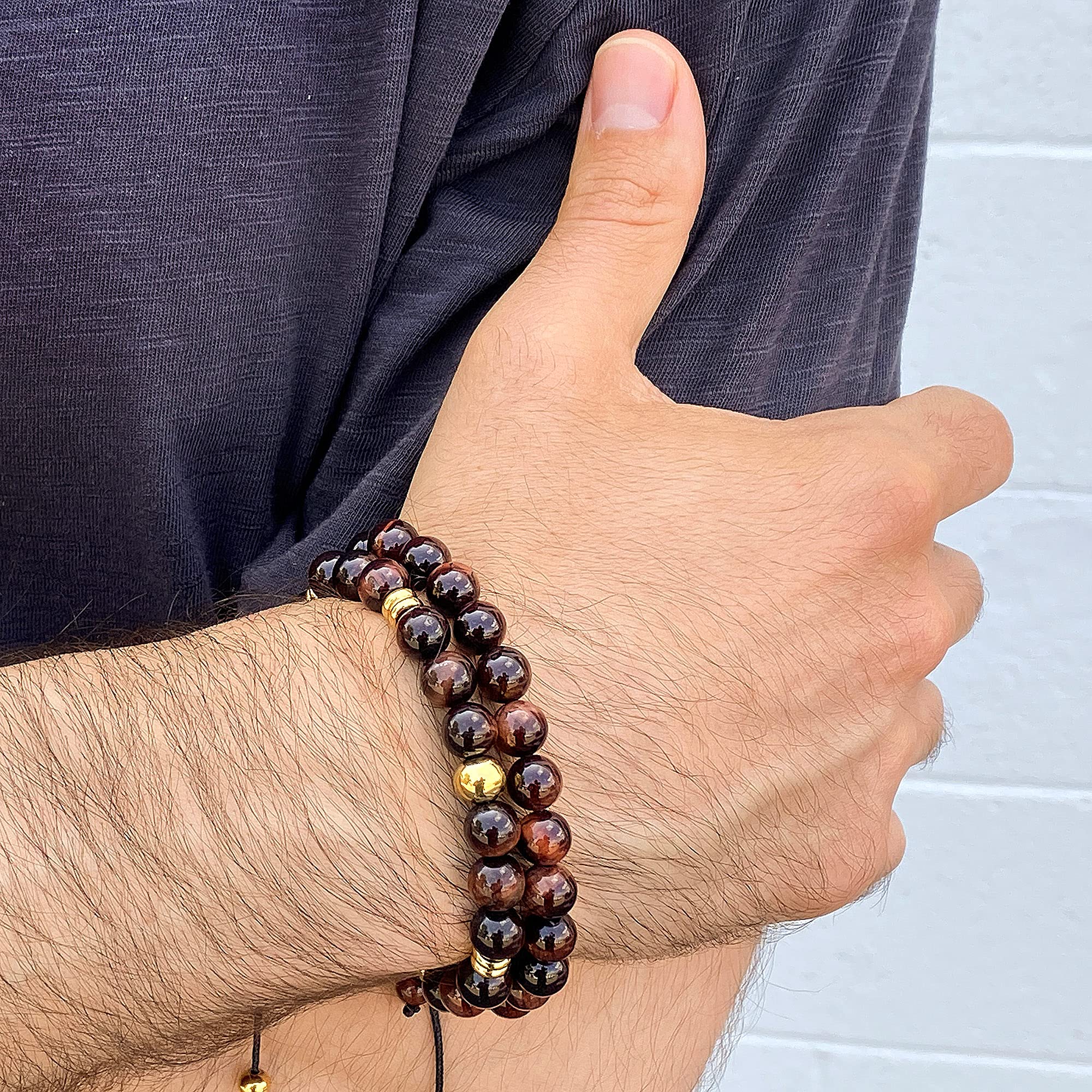 Foto 5 pulgar | Pulsera West Coast Jewelry Con Piedra De Ojo De Tigre Roja Para Hombre - Venta Internacional.