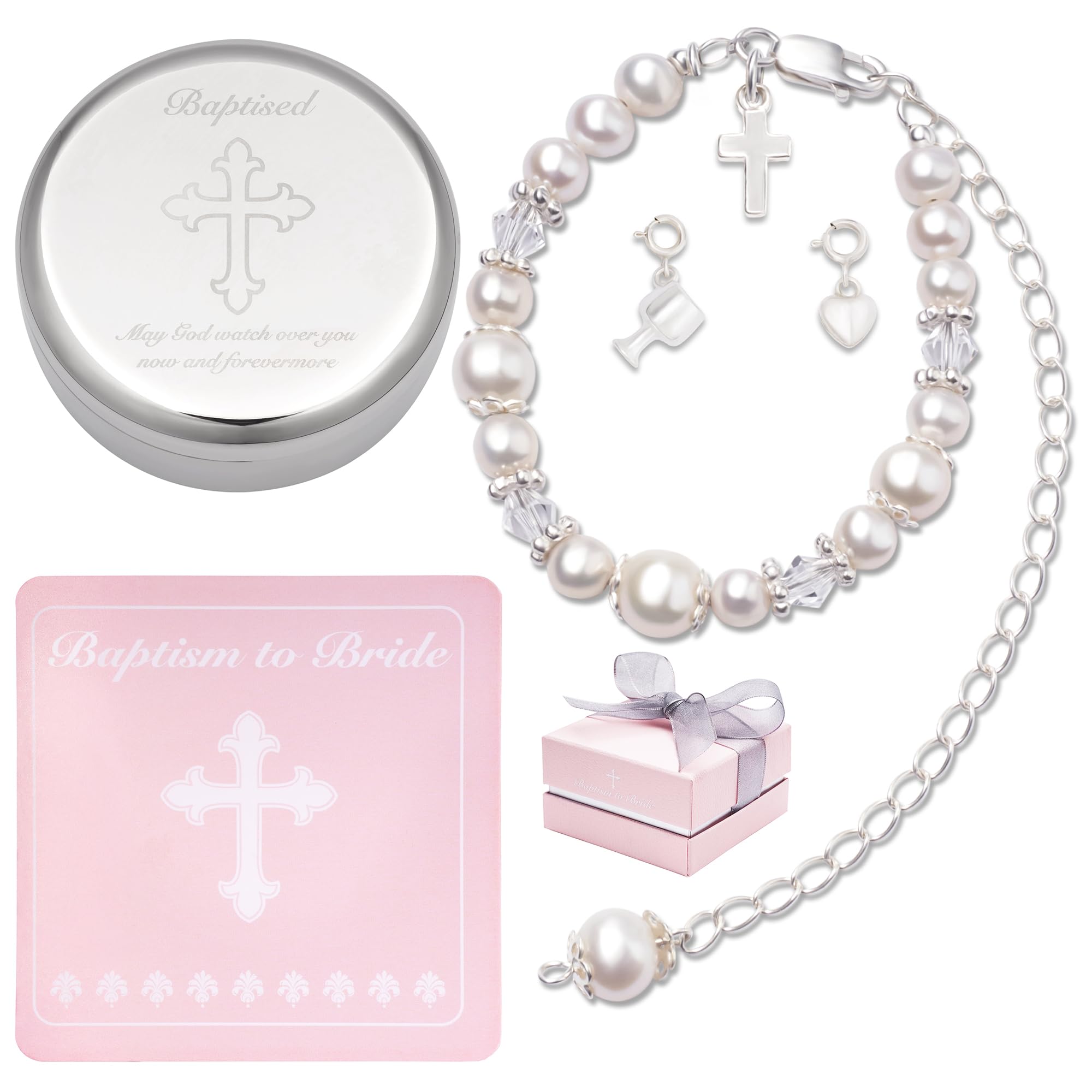 Pulsera De Bautismo Tryuunion Con Perlas Cultivadas De Plata De Ley - Venta Internacional.