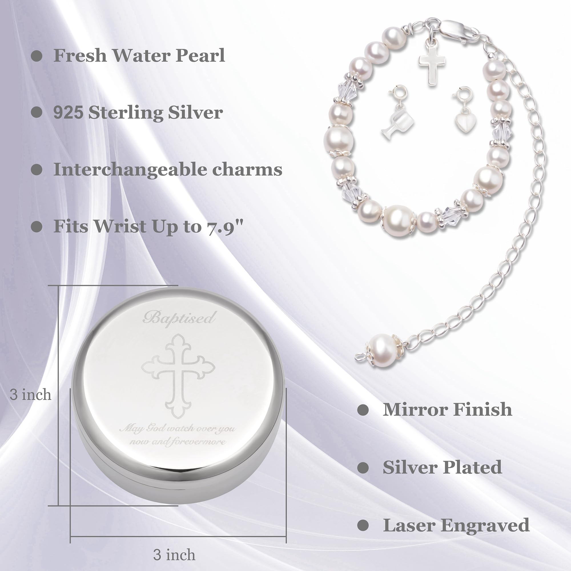 Foto 4 pulgar | Pulsera De Bautismo Tryuunion Con Perlas Cultivadas De Plata De Ley - Venta Internacional.