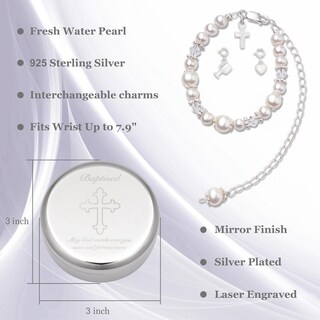 Foto 3 | Pulsera De Bautismo Tryuunion Con Perlas Cultivadas De Plata De Ley - Venta Internacional.