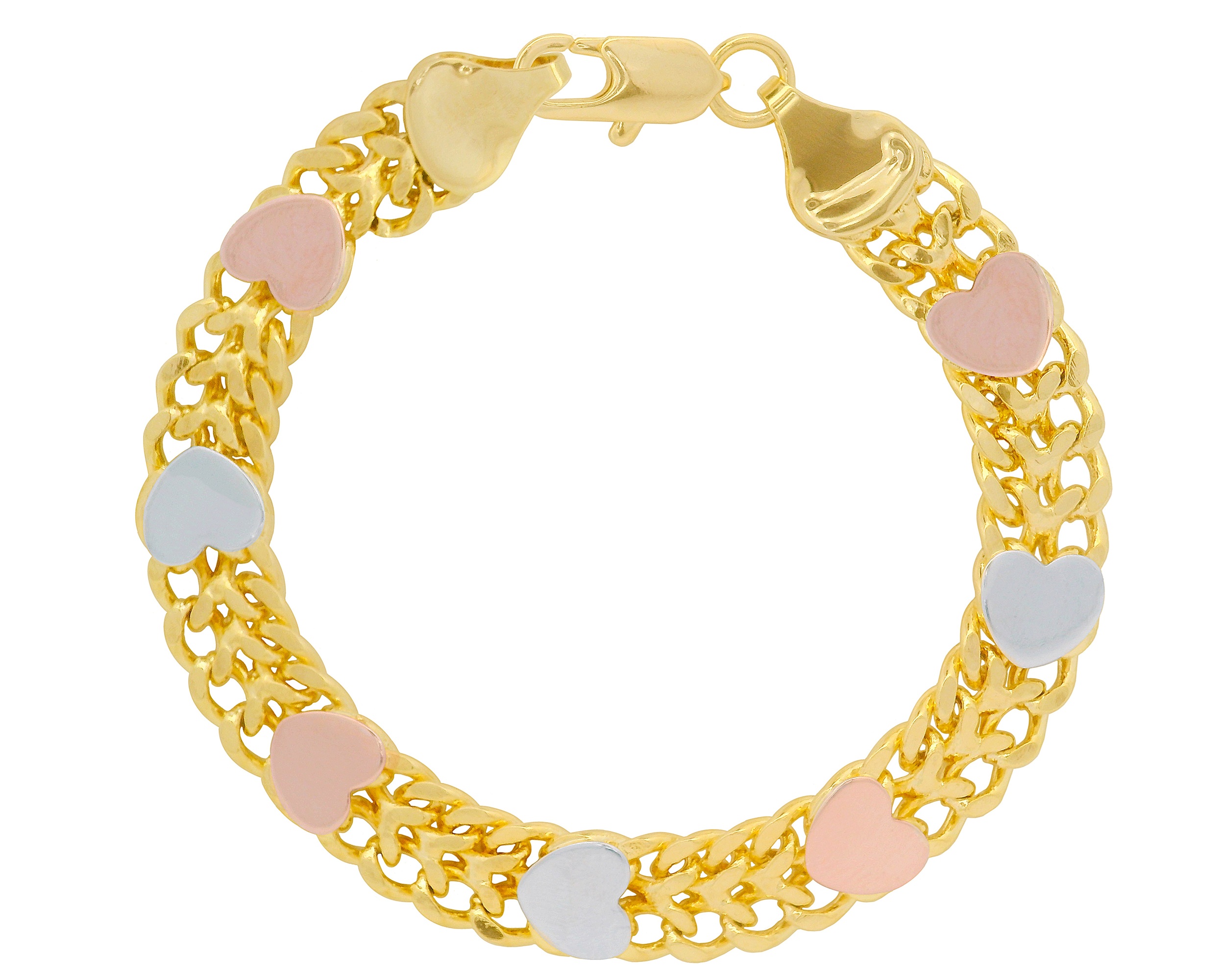 Pulsera Tejido Chino Corazones 3 Col 8mm X 18cm Chapa De Oro 18k Ch131