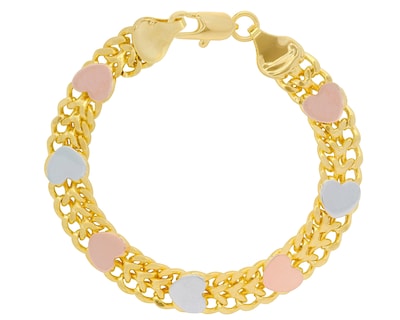 Foto 1 | Pulsera Tejido Chino Corazones 3 Col 8mm X 18cm Chapa De Oro 18k Ch131