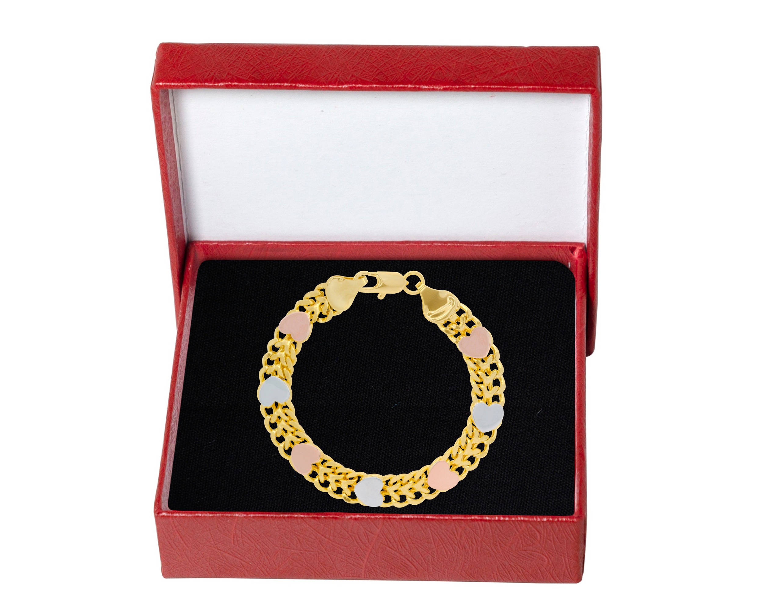 Foto 5 pulgar | Pulsera Tejido Chino Corazones 3 Col 8mm X 18cm Chapa De Oro 18k Ch131