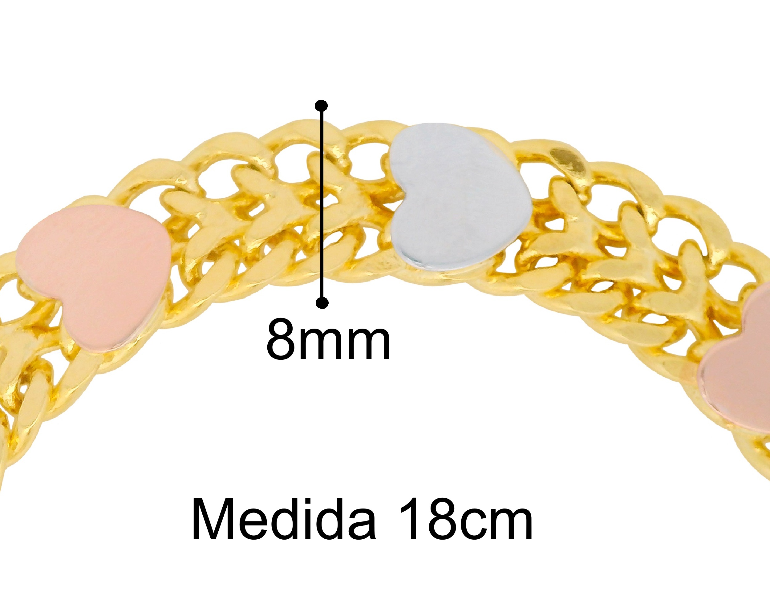 Foto 6 pulgar | Pulsera Tejido Chino Corazones 3 Col 8mm X 18cm Chapa De Oro 18k Ch131