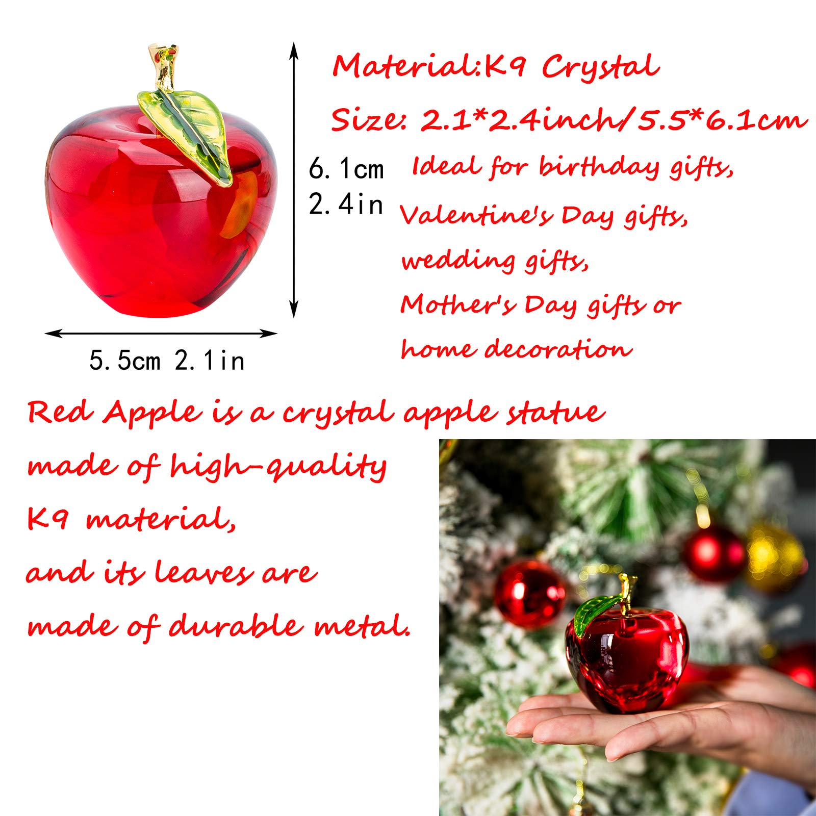 Foto 7 | Pisapapeles De Cristal Con Forma De Manzana  Decoración Artesanal  Esmaltado H&d (rojo) - Venta Internacional.