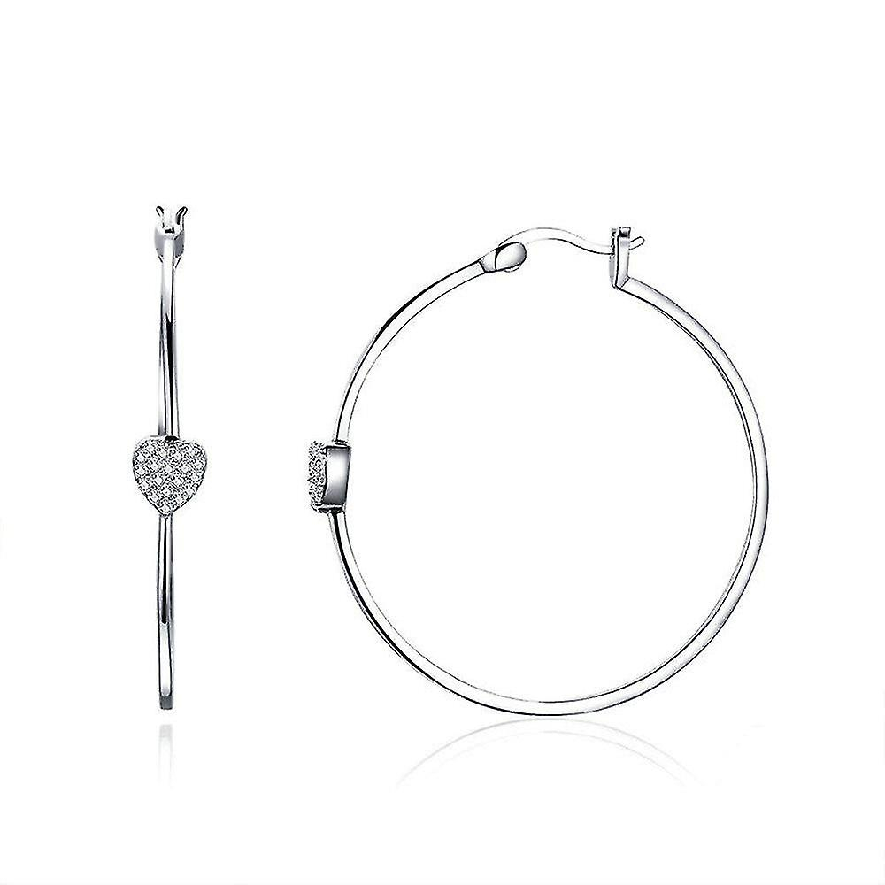 Foto 2 pulgar | Pendientes Chapados En Plata Con Forma De Círculo Grande Con Forma De Corazón En Forma De Corazón Pa - Venta Inter