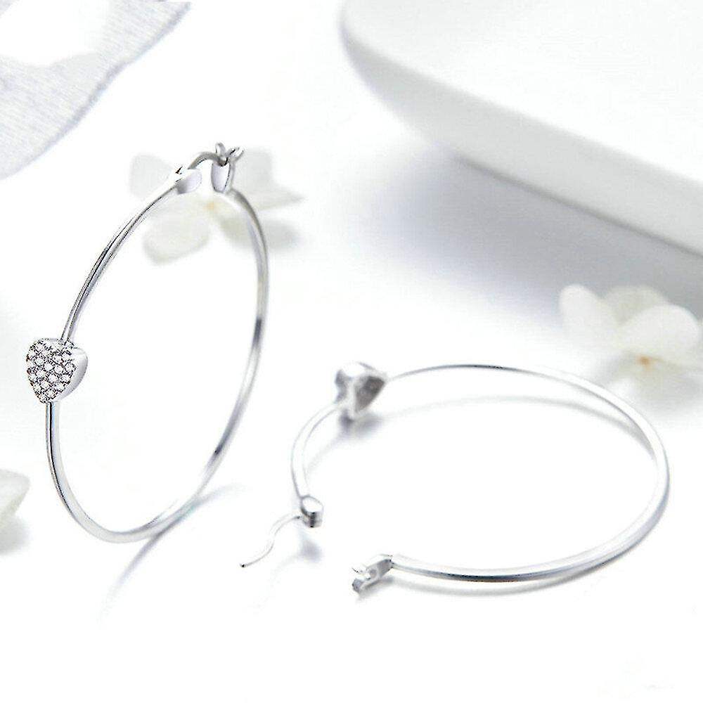 Foto 3 pulgar | Pendientes Chapados En Plata Con Forma De Círculo Grande Con Forma De Corazón En Forma De Corazón Pa - Venta Inter