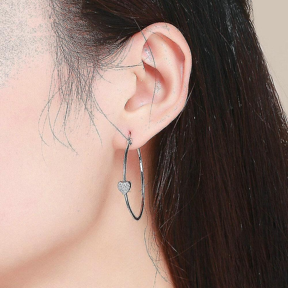 Foto 4 pulgar | Pendientes Chapados En Plata Con Forma De Círculo Grande Con Forma De Corazón En Forma De Corazón Pa - Venta Inter