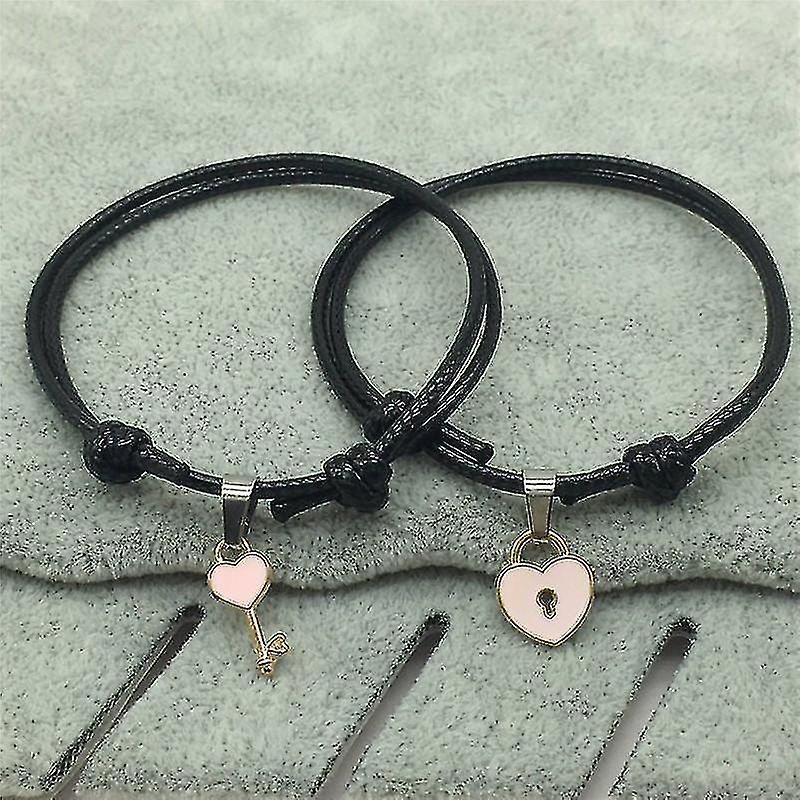 Foto 2 pulgar | Pulseras Huoguo Para Pareja Con Llave De Aleación En Forma De Corazón  Hecha A Mano  Rosa - Venta Internacional.