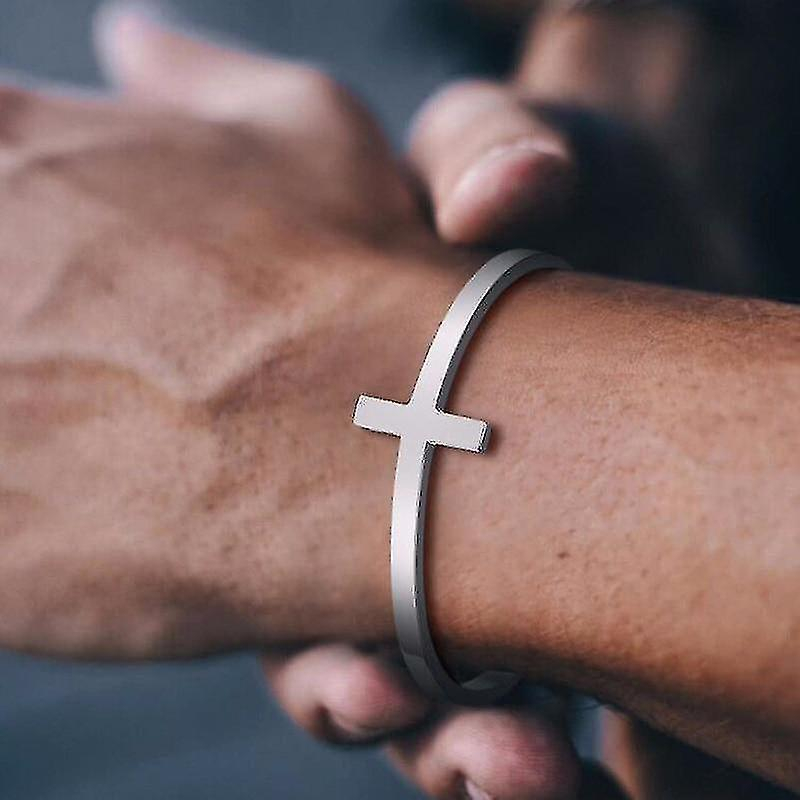 Foto 5 pulgar | Pulsera Huoguo Cross Cuff De Acero Inoxidable Para Hombre - Venta Internacional.