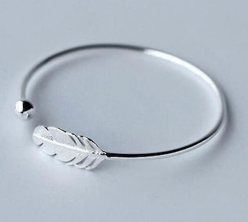 Foto 1 | Pulsera Huoguo De Plata 925 Con Abertura En Forma De Pluma Para Mujer - Venta Internacional.