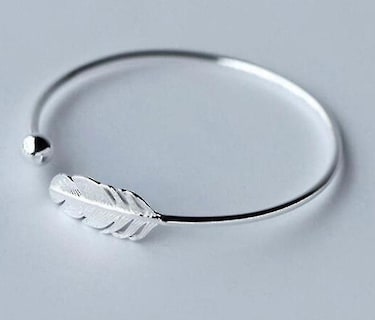 Foto 2 | Pulsera Huoguo De Plata 925 Con Abertura En Forma De Pluma Para Mujer - Venta Internacional.