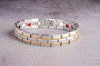 Foto 2 | Pulsera Magnética Huoguo De Acero Inoxidable Para Hombre Color Plateado - Venta Internacional.