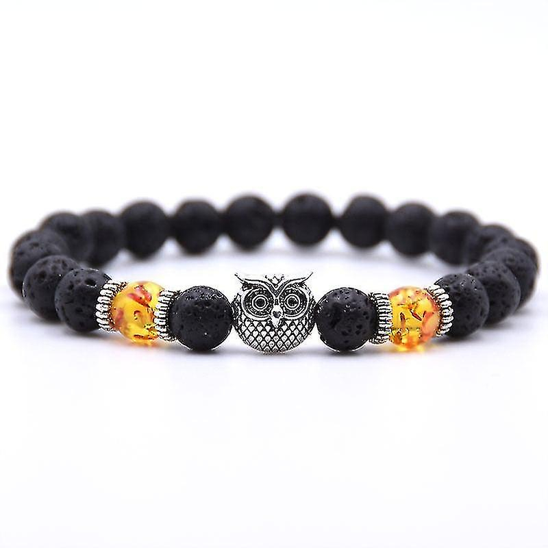 Foto 2 pulgar | Pulsera Huoguo De Piedra Volcánica Negra De 8 Mm Para Hombre Con Búho - Venta Internacional.