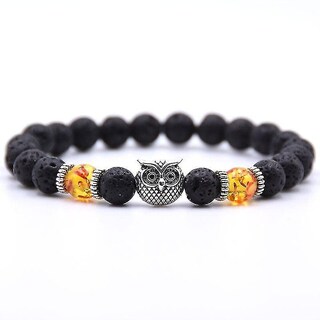 Foto 1 | Pulsera Huoguo De Piedra Volcánica Negra De 8 Mm Para Hombre Con Búho - Venta Internacional.