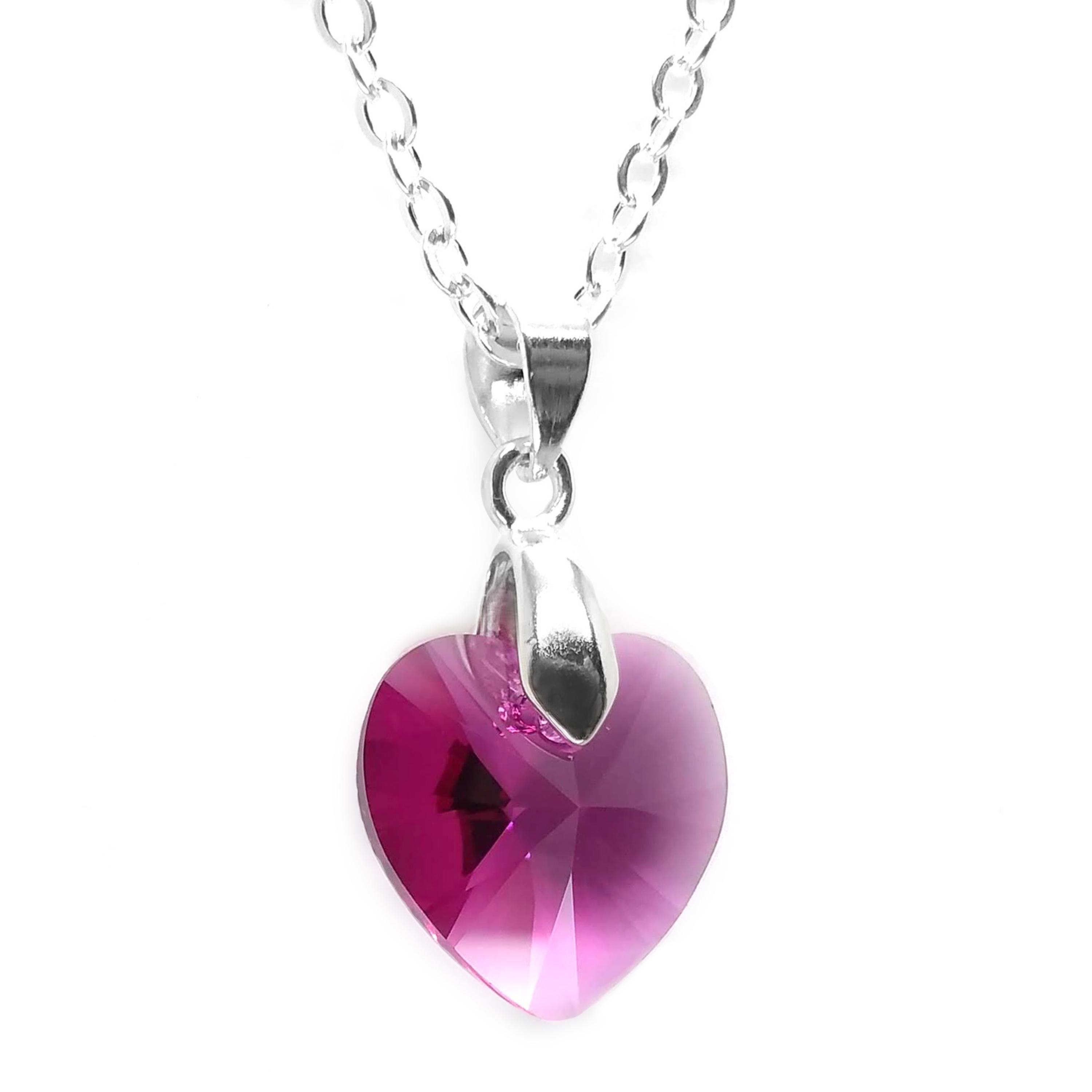 Collar Joyería Zvezda Heart Rosa Fucsia con Plata