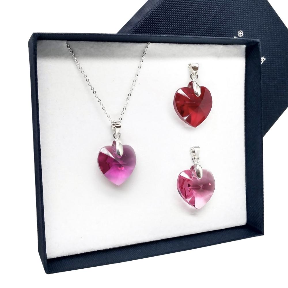 Set Joyería Zvezda 3 Dijes Intercambiables Heart con Plata