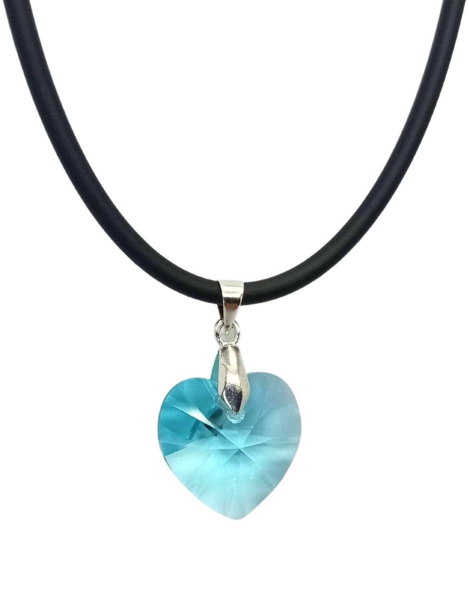 Collar Joyería Zvezda Heart color Azul con Plata y Caucho