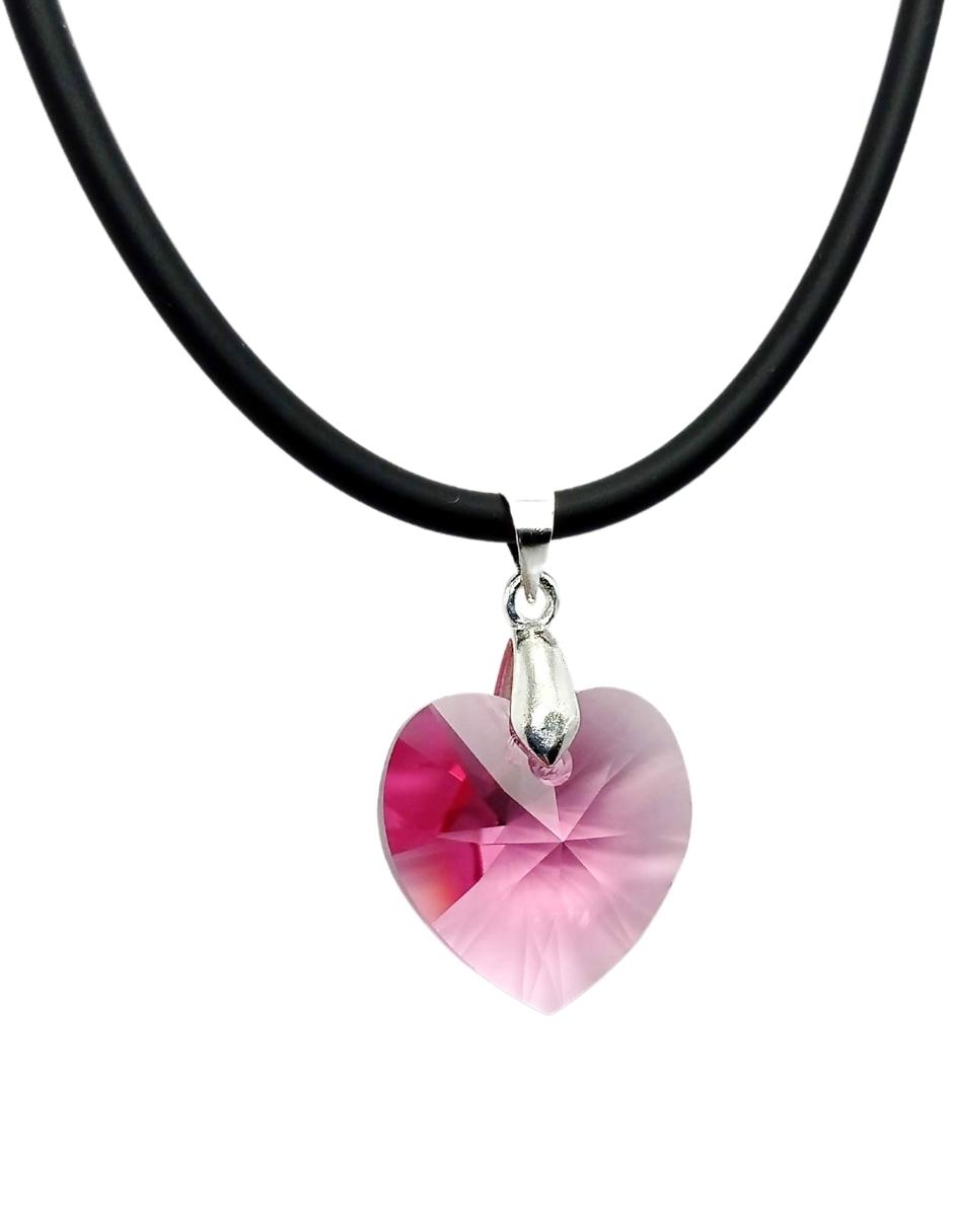 Collar Joyería Zvezda Heart color Rosa con Plata y Caucho