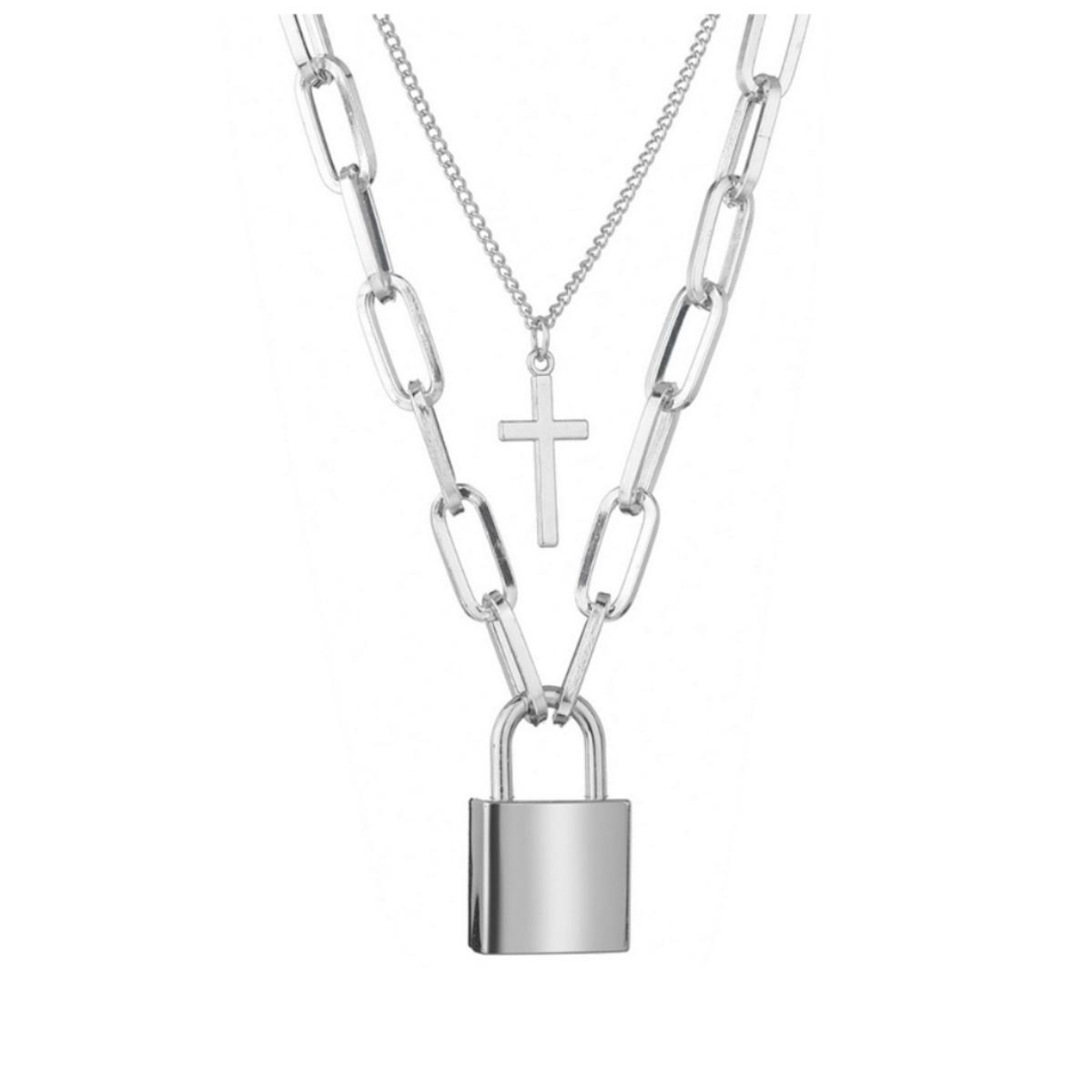 Foto 1 | Collar de Cadena Hombre Candado y Cruz con Llave Generico color Plateado