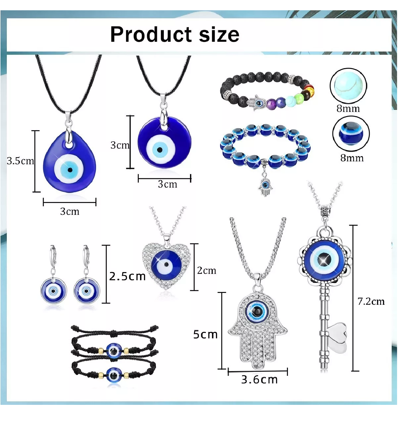 Foto 3 pulgar | Joyas BELUG olor Azul Collar Pulsera y Aretes de Ojo Turco 11 PZAS para Mujer