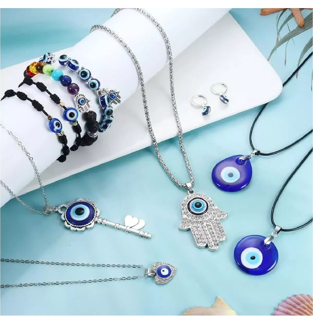 Foto 4 pulgar | Joyas BELUG olor Azul Collar Pulsera y Aretes de Ojo Turco 11 PZAS para Mujer