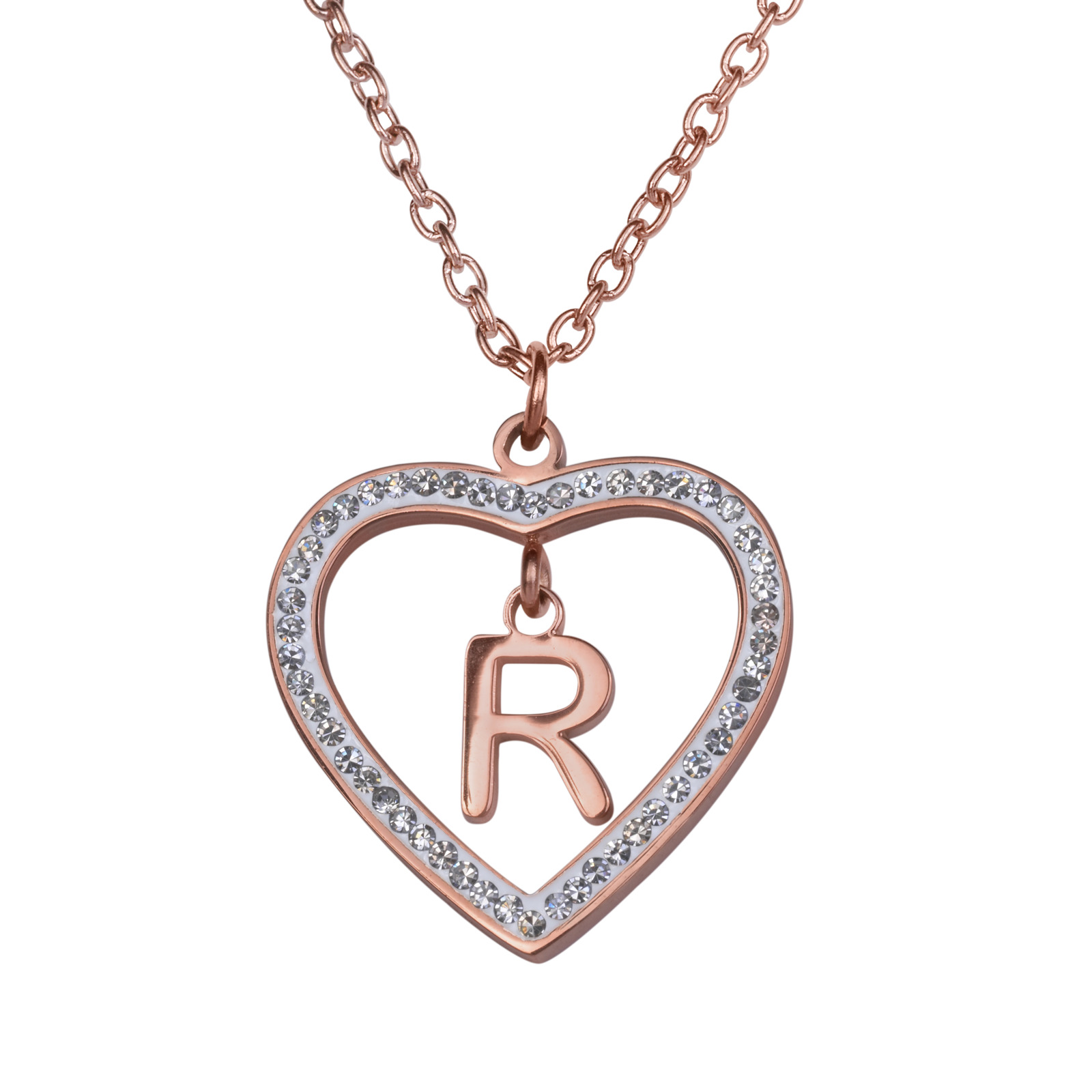 Collar LuckyLy CV46-R color Rosa con Baño de Oro 18k y Zirconia Cúbica - Corazón y Letra R