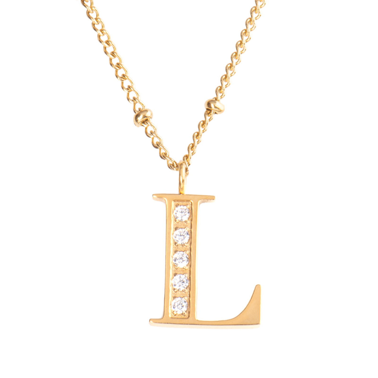 Collar LuckyLy CV27-L color Dorado con Baño de Oro 18k y Zirconia Cúbica - Letra L