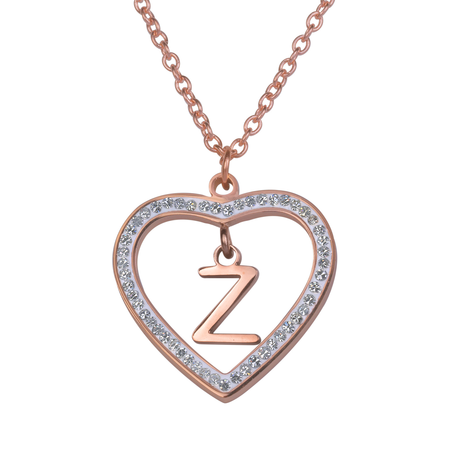 Collar LuckyLy CV46-Z color Rosa con Baño de Oro 18k y Zirconia Cúbica - Corazón y Letra Z