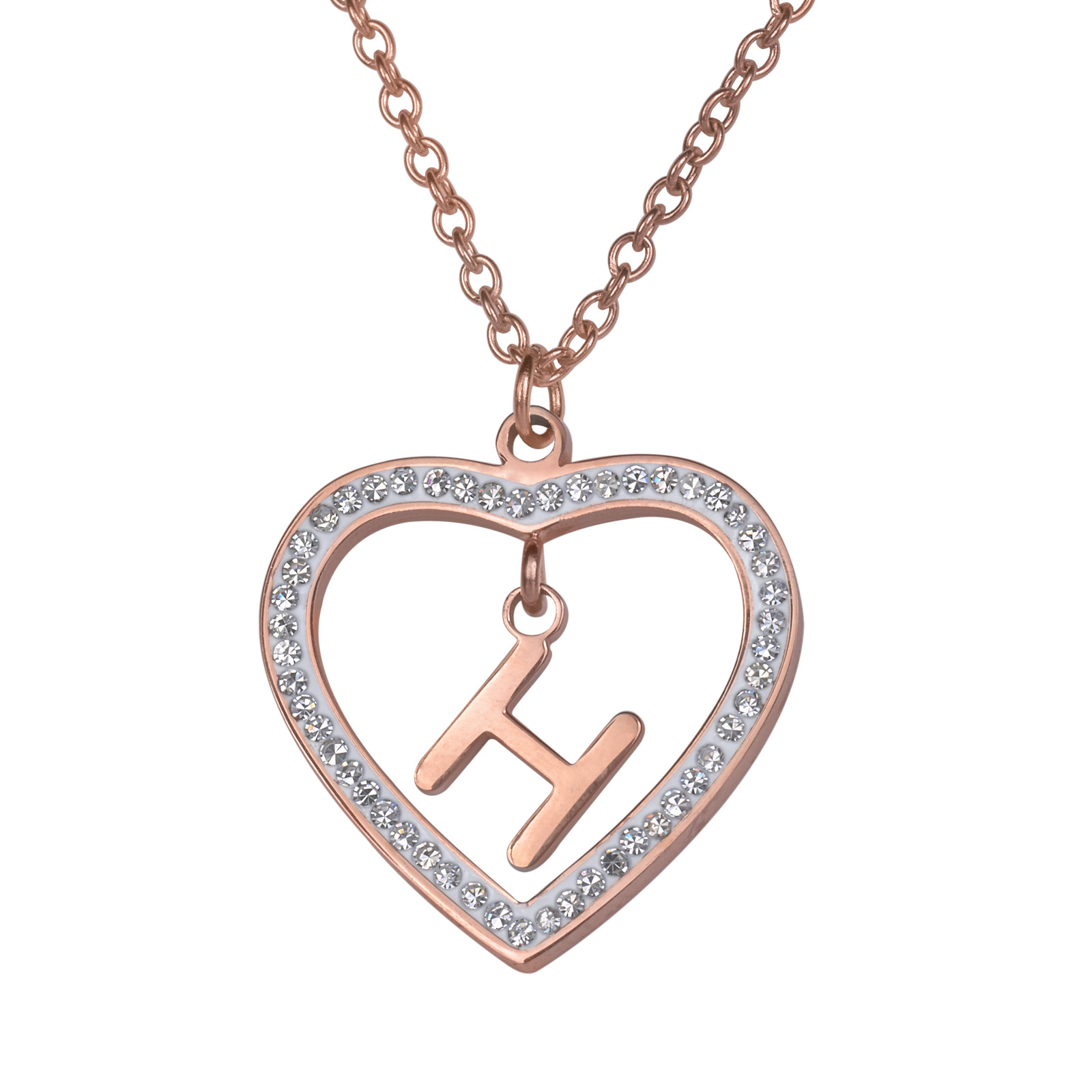 Collar de Corazón Luckyly Baño de Oro Rosa 18k Adina Letra H para Mujer