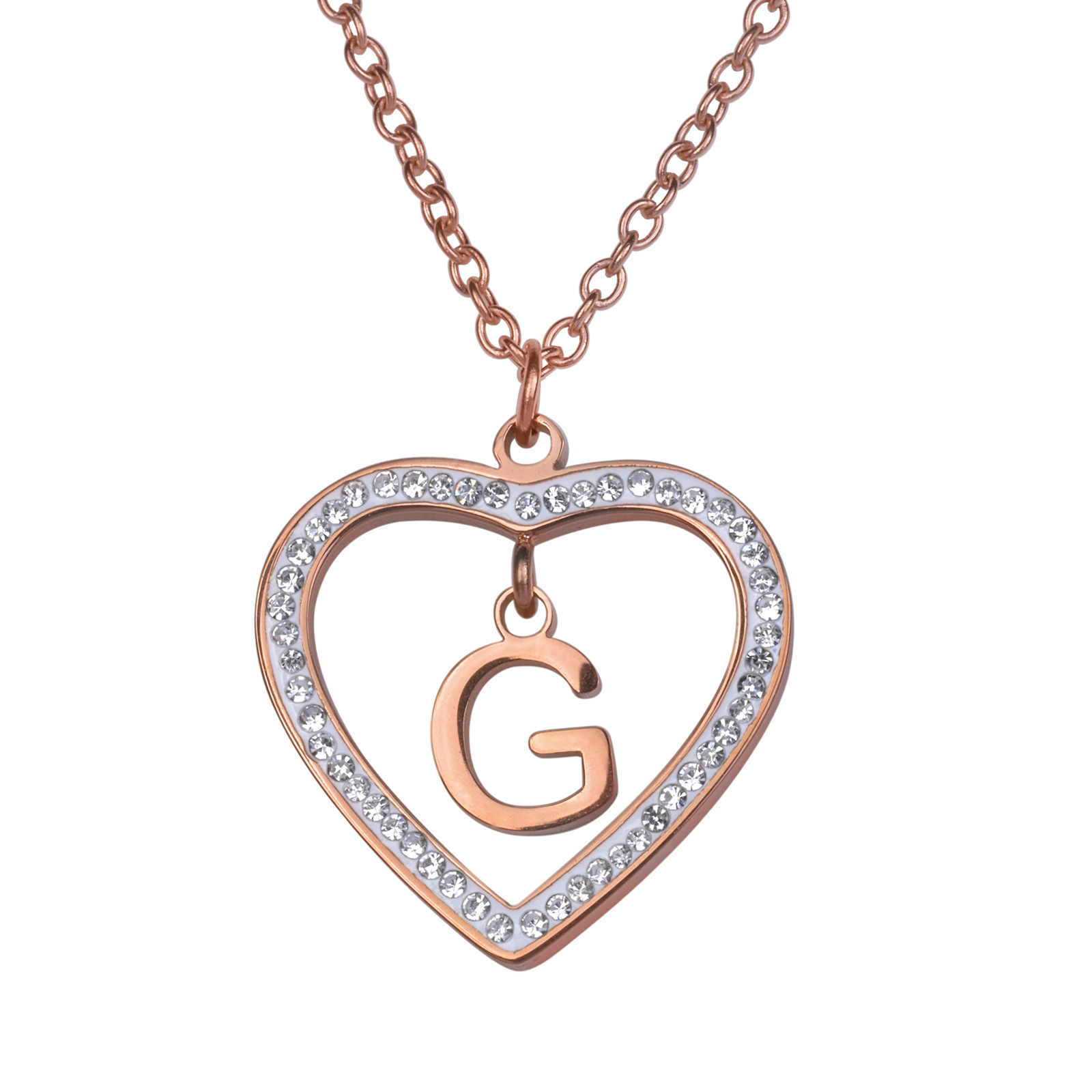 Collar Corazón Luckyly Baño de Oro Rosa 18k Adina Letra G para Mujer