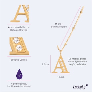Foto 6 | Collar LuckyLy CV27-Y color Dorado con Baño de Oro 18k y Zirconia Cúbica - Letra Y
