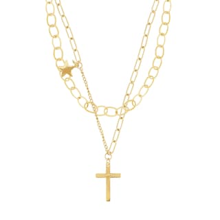 Foto 1 | Collar de Acero Inoxidable Joyas Plafer 1453c-p Dorado de Doble Cadena de Eslabones y Cruz