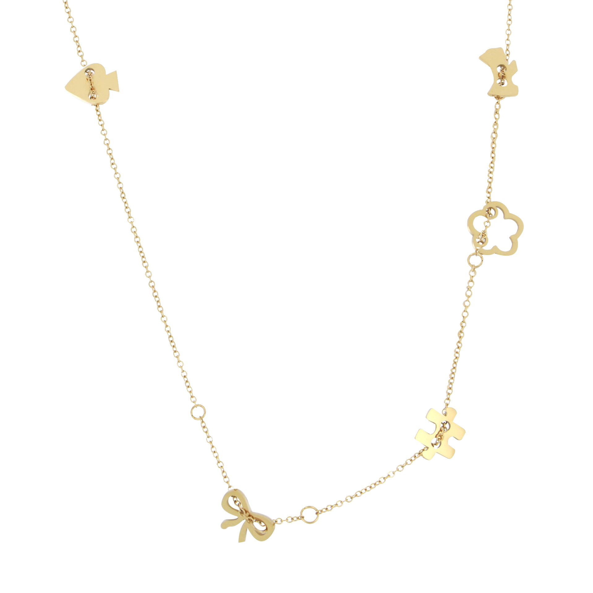 Collar de Acero Inoxidable Joyas Plafer 1249c-p Dorado con Dijes de Moño Flor Perro Rompecabezas y Corazón