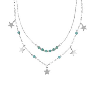Foto 1 | Collar de Acero Inoxidable Joyas Plafer 1394c-p Plateado Doble Cadena con Piedras color Azul y Estrellas